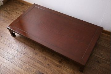 アンティーク家具　和製アンティーク　希少　総ケヤキ材　天板一枚板　漆塗りが美しい座卓(ローテーブル)