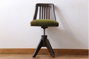 アンティーク家具　大正ロマン　古いナラ材のアンティーク回転椅子(イス、ワークチェア)