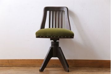 アンティーク家具　大正ロマン　古いナラ材のアンティーク回転椅子(イス、ワークチェア)