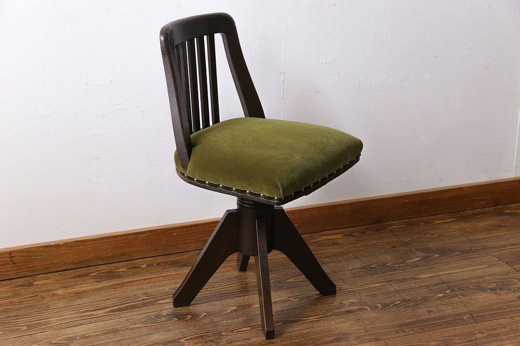 アンティーク家具　大正ロマン　古いナラ材のアンティーク回転椅子(イス、ワークチェア)