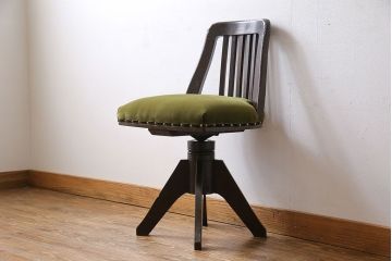 アンティーク家具　大正ロマン　古いナラ材のアンティーク回転椅子(イス、ワークチェア)