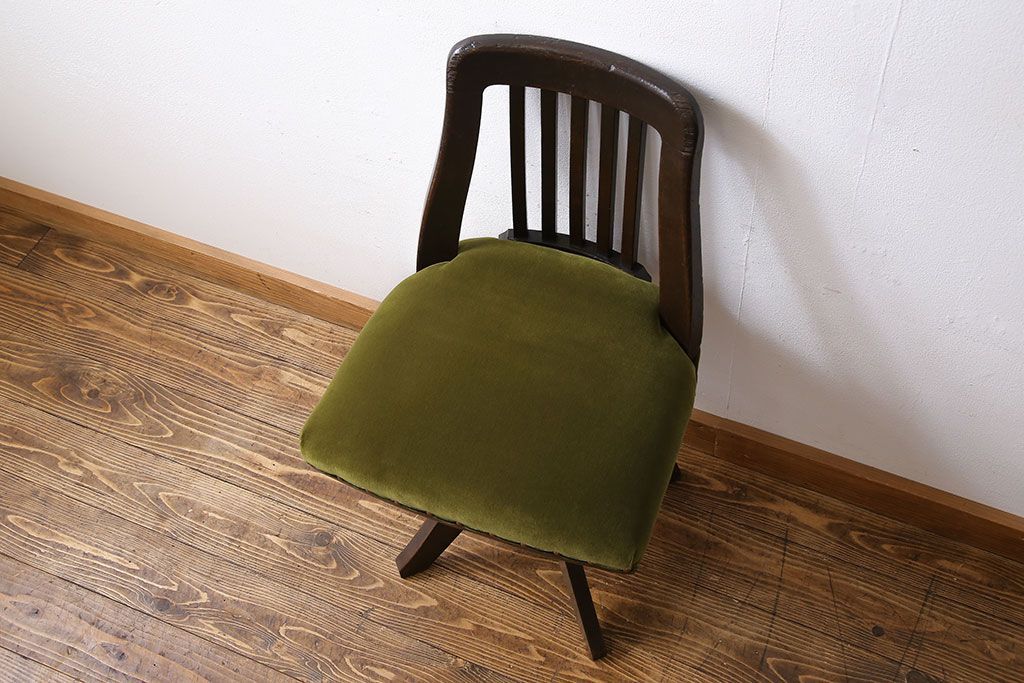 アンティーク家具　大正ロマン　古いナラ材のアンティーク回転椅子(イス、ワークチェア)