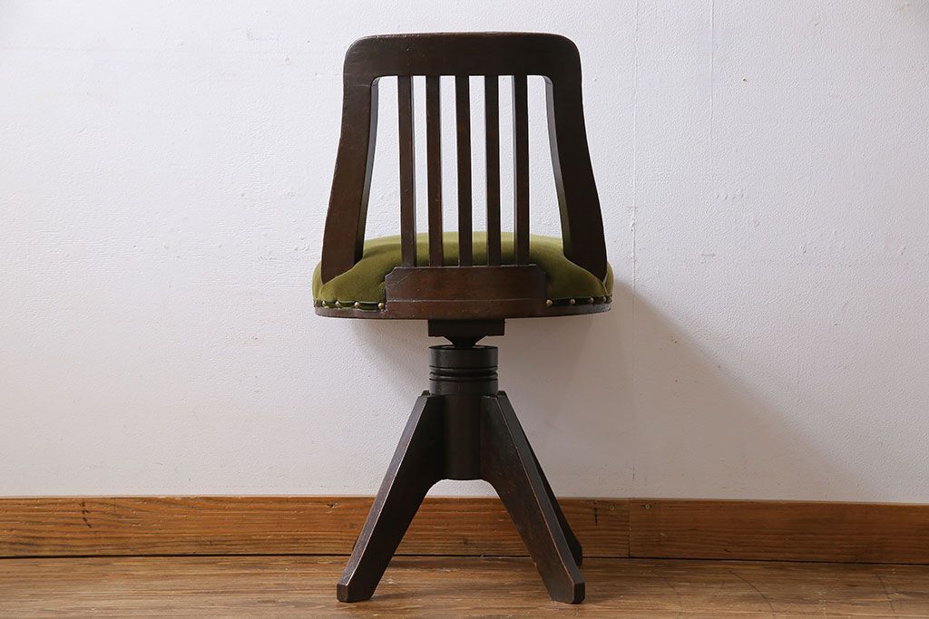 アンティーク家具　大正ロマン　古いナラ材のアンティーク回転椅子(イス、ワークチェア)