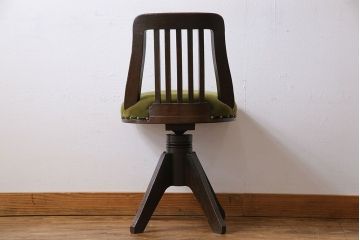 アンティーク家具　大正ロマン　古いナラ材のアンティーク回転椅子(イス、ワークチェア)