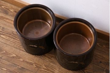 アンティーク雑貨　和製アンティーク　箱付き　螺鈿入り　上品な雰囲気漂う乾漆の火鉢2個セット
