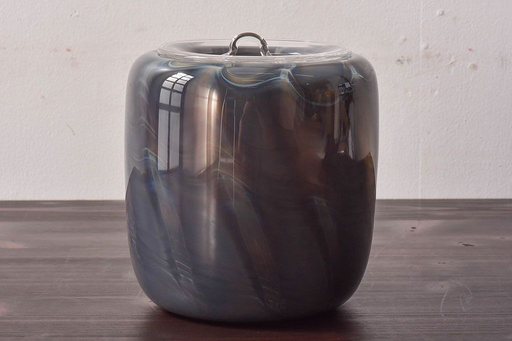 アンティーク雑貨　由水常雄　滑らかな色と質感が美しい　銀燿ガラス水指(埋木)