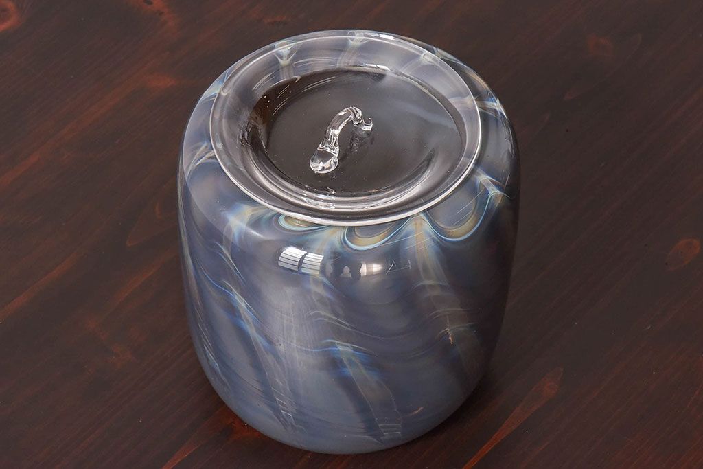 アンティーク雑貨　由水常雄　滑らかな色と質感が美しい　銀燿ガラス水指(埋木)