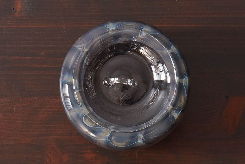 アンティーク雑貨　由水常雄　滑らかな色と質感が美しい　銀燿ガラス水指(埋木)