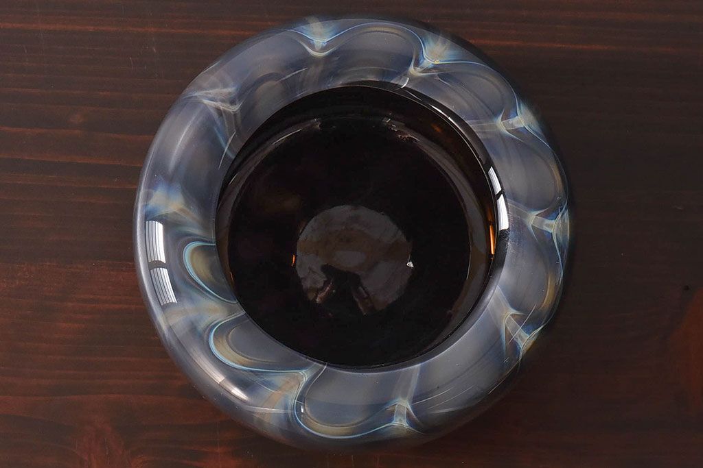 アンティーク雑貨　由水常雄　滑らかな色と質感が美しい　銀燿ガラス水指(埋木)