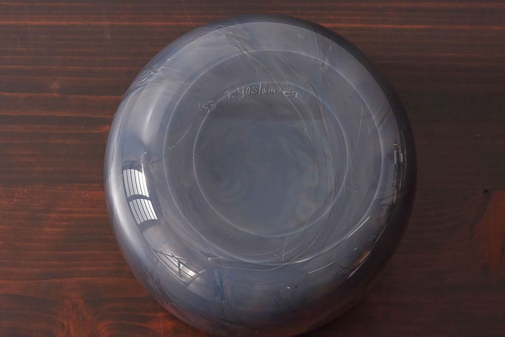 アンティーク雑貨　由水常雄　滑らかな色と質感が美しい　銀燿ガラス水指(埋木)