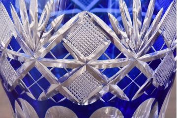 アンティーク雑貨　未使用品　廣田硝子　大友精三　江戸切子　藍色被せ硝子グラス(コップ)