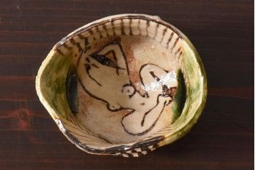 アンティーク雑貨　骨董　鈴木五郎　絵織部　ぐいのみ(ぐい呑み)・箱付き