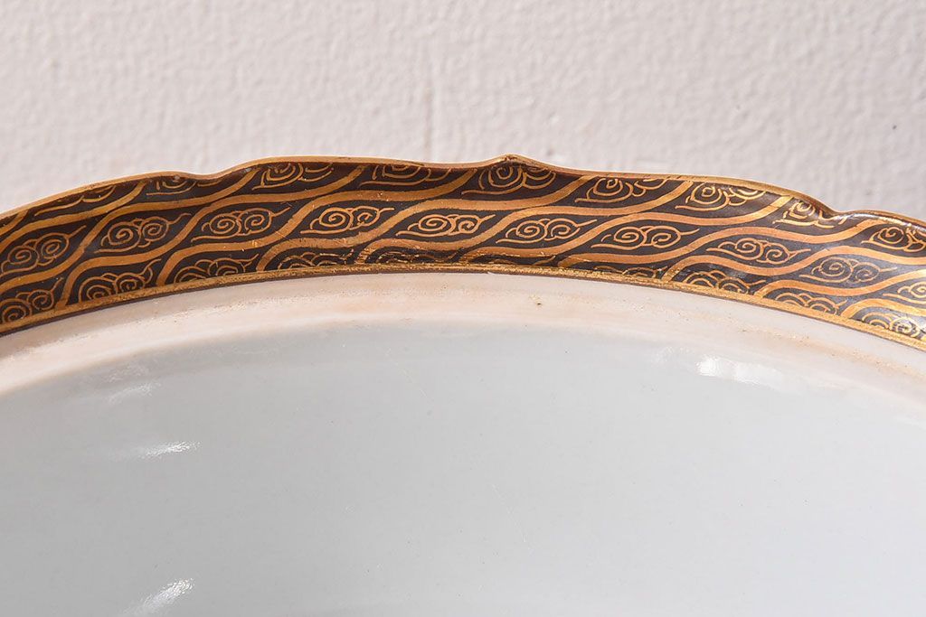 アンティーク雑貨　古民具・骨董　明治期　久谷色絵　金彩　華やかな蓋付き菓子鉢