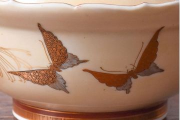 アンティーク雑貨　古民具・骨董　明治期　久谷色絵　金彩　華やかな蓋付き菓子鉢