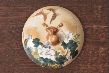 アンティーク雑貨　古民具・骨董　明治期　久谷色絵　金彩　華やかな蓋付き菓子鉢