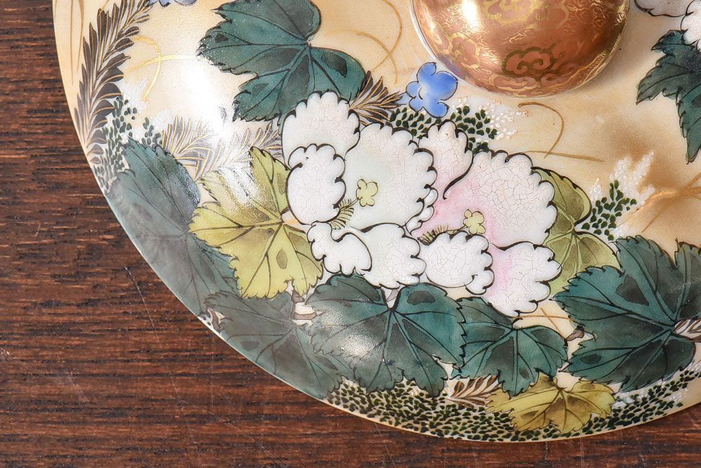 アンティーク雑貨　古民具・骨董　明治期　久谷色絵　金彩　華やかな蓋付き菓子鉢