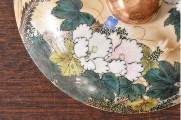 アンティーク雑貨　古民具・骨董　明治期　久谷色絵　金彩　華やかな蓋付き菓子鉢