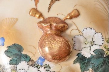 アンティーク雑貨　古民具・骨董　明治期　久谷色絵　金彩　華やかな蓋付き菓子鉢