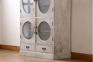 アンティーク家具　シャビーなペイントが味わい深い丸窓のアンティークブックケース(本箱、収納棚)