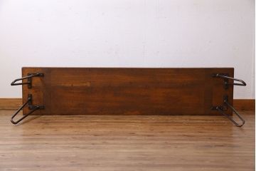 アンティーク家具　和製アンティーク　古いナラ材の鉄脚ローテーブル(飾り台)