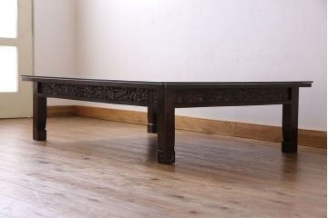 中古美品　軽井沢彫り　特注品!龍の図・ローテーブル(座卓、センターテーブル)