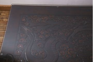 中古美品　軽井沢彫り　特注品!龍の図・ローテーブル(座卓、センターテーブル)