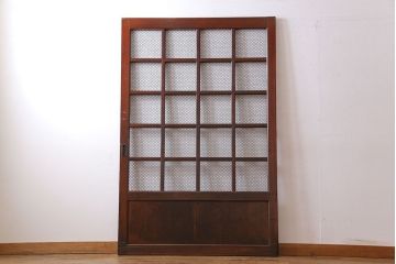 和製アンティーク　古いヒノキ材の升目蔵戸(引き戸、建具、玄関戸)