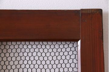 和製アンティーク　古いヒノキ材の升目蔵戸(引き戸、建具、玄関戸)