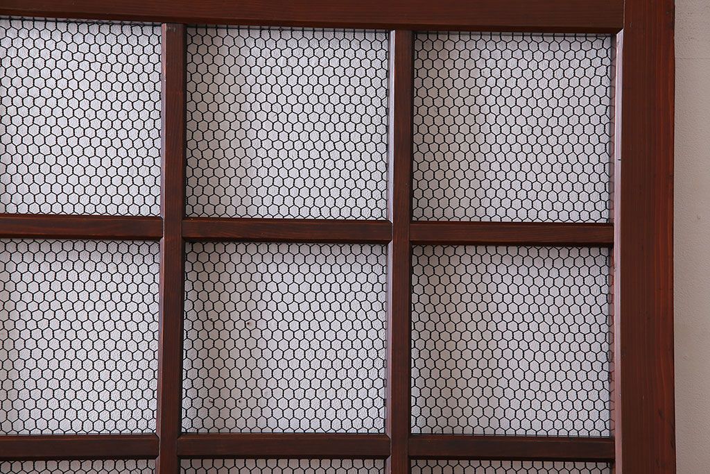 和製アンティーク　古いヒノキ材の升目蔵戸(引き戸、建具、玄関戸)