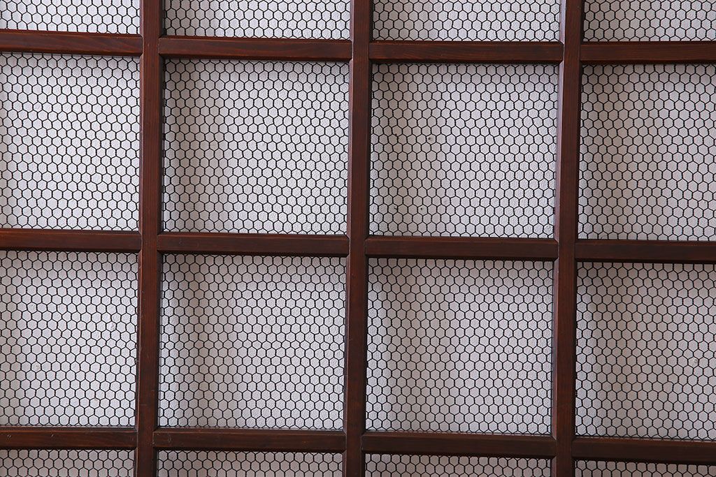 和製アンティーク　古いヒノキ材の升目蔵戸(引き戸、建具、玄関戸)