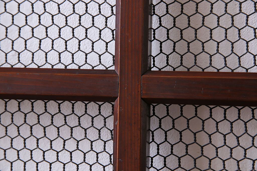 和製アンティーク　古いヒノキ材の升目蔵戸(引き戸、建具、玄関戸)