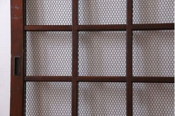 和製アンティーク　古いヒノキ材の升目蔵戸(引き戸、建具、玄関戸)