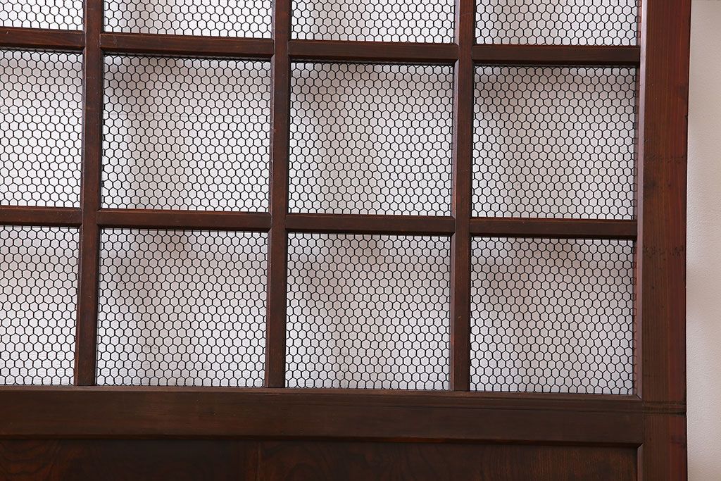 和製アンティーク　古いヒノキ材の升目蔵戸(引き戸、建具、玄関戸)