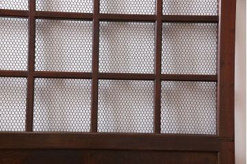 和製アンティーク　古いヒノキ材の升目蔵戸(引き戸、建具、玄関戸)