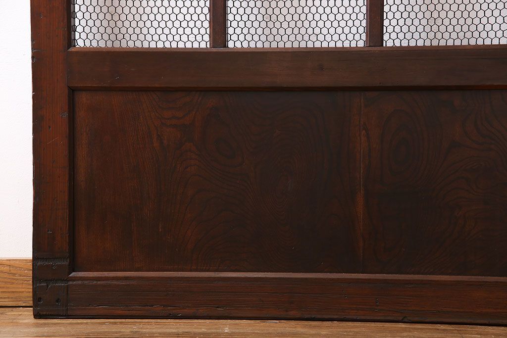 和製アンティーク　古いヒノキ材の升目蔵戸(引き戸、建具、玄関戸)