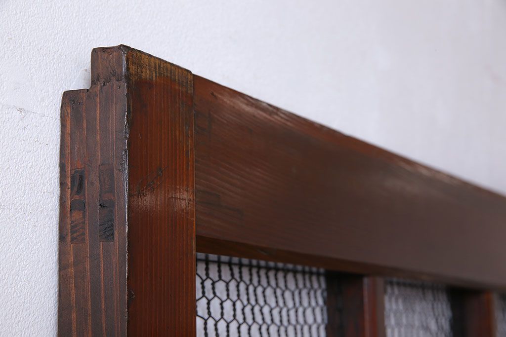 和製アンティーク　古いヒノキ材の升目蔵戸(引き戸、建具、玄関戸)