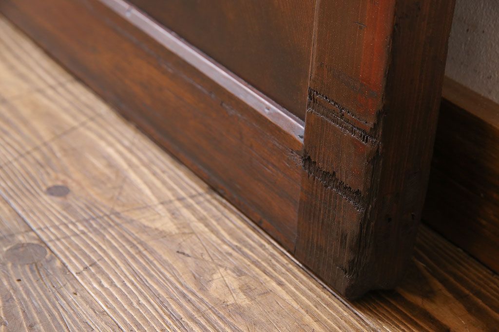 和製アンティーク　古いヒノキ材の升目蔵戸(引き戸、建具、玄関戸)