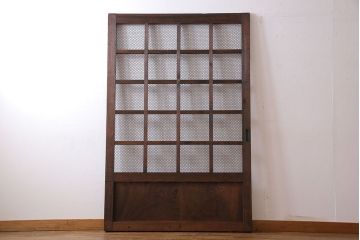 和製アンティーク　古いヒノキ材の升目蔵戸(引き戸、建具、玄関戸)