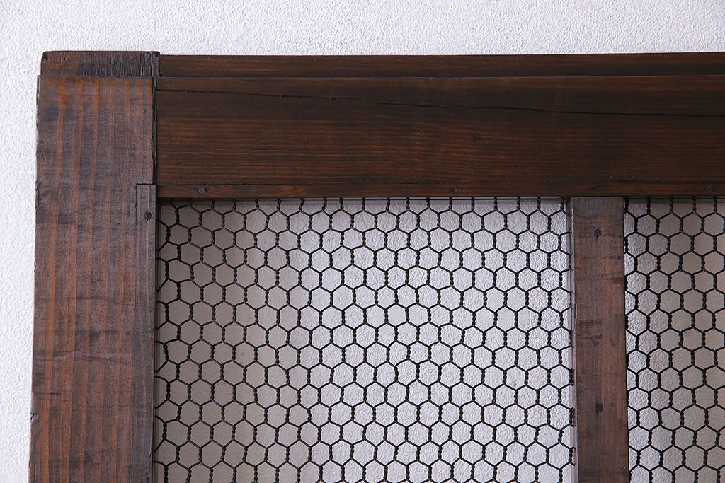 和製アンティーク　古いヒノキ材の升目蔵戸(引き戸、建具、玄関戸)