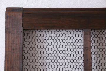 和製アンティーク　古いヒノキ材の升目蔵戸(引き戸、建具、玄関戸)