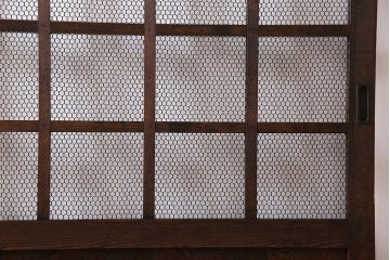 和製アンティーク　古いヒノキ材の升目蔵戸(引き戸、建具、玄関戸)