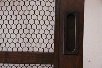 和製アンティーク　古いヒノキ材の升目蔵戸(引き戸、建具、玄関戸)