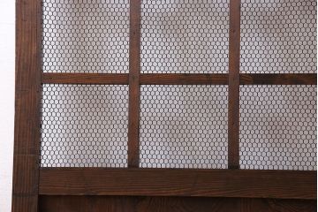 和製アンティーク　古いヒノキ材の升目蔵戸(引き戸、建具、玄関戸)