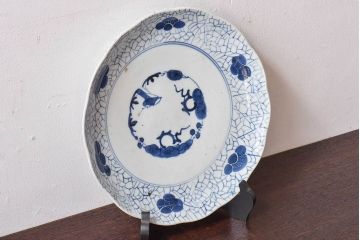 アンティーク雑貨　和食器　江戸期　梅花文・染付　アンティーク大皿・一尺