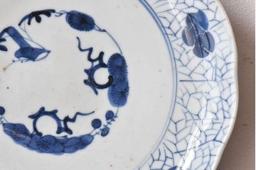 アンティーク雑貨　和食器　江戸期　梅花文・染付　アンティーク大皿・一尺