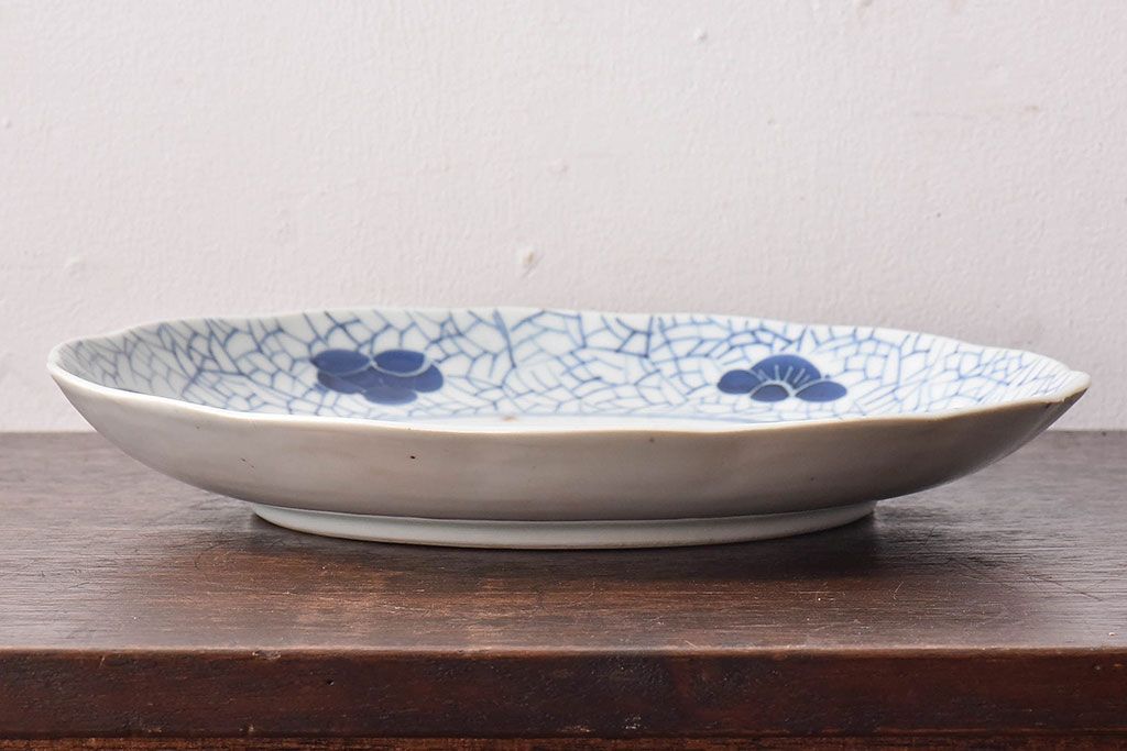 アンティーク雑貨　和食器　江戸期　梅花文・染付　アンティーク大皿・一尺