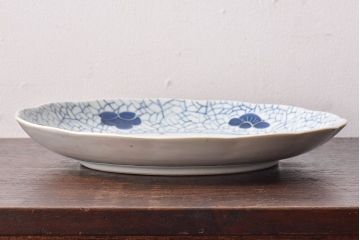 アンティーク雑貨　和食器　江戸期　梅花文・染付　アンティーク大皿・一尺