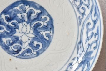 アンティーク雑貨　中国　古染付　おおらかな絵付けが魅力的な七寸皿(清朝、民窯)