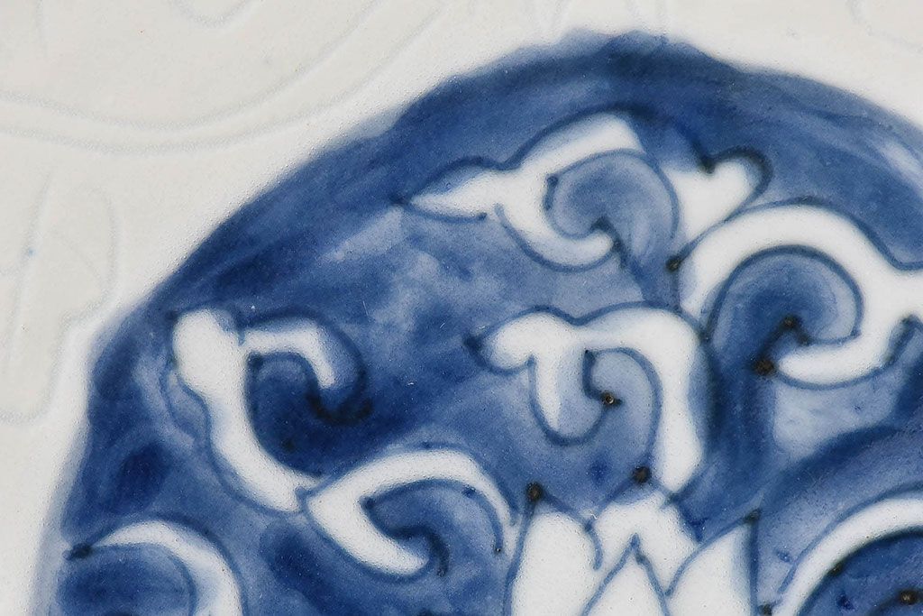 アンティーク雑貨　中国　古染付　おおらかな絵付けが魅力的な七寸皿(清朝、民窯)