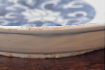 アンティーク雑貨　中国　古染付　おおらかな絵付けが魅力的な七寸皿(清朝、民窯)